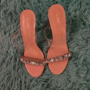 Aldo Jeweled and clear strap heels
